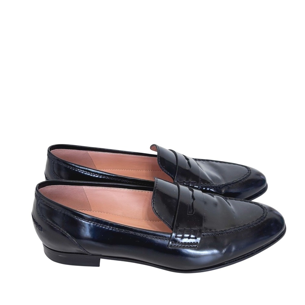 J Crew Womens Academy Leather Penny Loafers 7 Black Preppy Classic Old Money